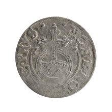 One-and-a-half coin attributed to Ernest Pfahler. Obverse: under the ducal mitre a five-field coat