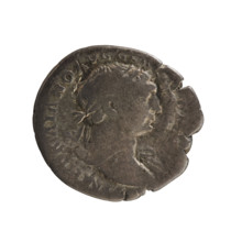 Denarius of Trajan (53–117; Roman emperor 98–117). Obverse: Bust of the emperor with a laurel