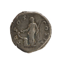 Denarius of Aelius (101–138), successor of Hadrian (136–138). Obverse: head of Aelius right;