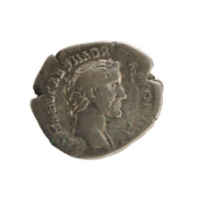 Denarius of Antoninus Pius (86–161; Roman emperor 138–161). Obverse: Emperor's head right with