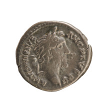 Denarius of Antoninus Pius (86–161; Roman emperor 138–161). Obverse: emperor's laureate head right