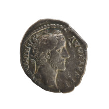 Denarius of Antoninus Pius (86–161; Roman emperor 138–161). Obverse: Emperor's head in a laurel