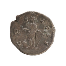 Denarius of Antoninus Pius (86–161; Roman emperor 138–161). Obverse: Emperor's head in a laurel