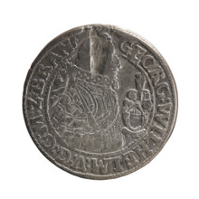 Obv. Bust in a wide ruff and armor facing right, girded with a sash. A sceptre in his right hand.