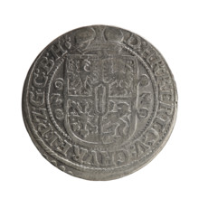 Obv. Bust in a wide ruff and armor facing right, girded with a sash. A sceptre in his right hand.