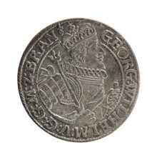 Obv. Bust facing right in a mitre, wide ruff and armor girded with a sash. A sceptre in his right