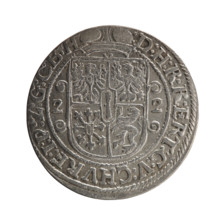 Obv. Bust facing right in a mitre, wide ruff and armor girded with a sash. A sceptre in his right