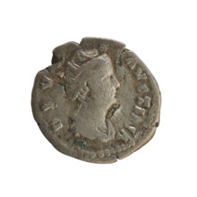 Denarius, after 141 CE. Obverse: bust of Faustina the Elder facing right, draped, hair in a bun;