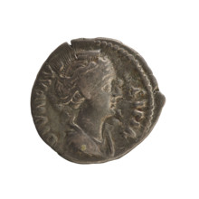 Denarius, after 141. Obverse: Bust of Faustina the Elder turned right, draped, hair in a bun on top