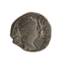 Denarius, after 141 CE. Obverse: Bust of Faustina the Elder (98–141), draped, hair in a bun, facing