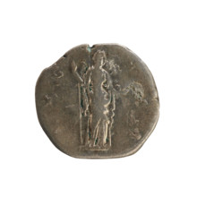 Denarius, after 141 CE. Silver coin (2.72 g, axis 180°). Obverse: Bust of Faustina the Elder
