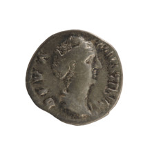 Denarius, after 141 CE. Obverse: DIVA FAVSTINA — Bust of Faustina the Elder (98–141 CE), empress