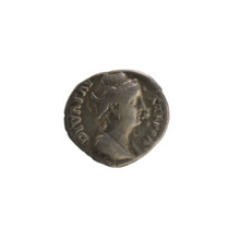 Denarius, after 141 CE. Obverse: DIVA FAV STINA — bust of Faustina the Elder turned right, draped,