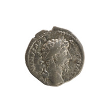Denarius, Marcus Aurelius (121–180; Roman emperor 161–180). Obverse: Head of Marcus Aurelius with