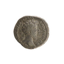Denarius of Marcus Aurelius (121–180; Roman emperor 161–180). Obverse: Head of M. Aurelius in a