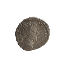 Denarius, Marcus Aurelius (121–180; Roman emperor 161–180). Obverse: Head of Marcus Aurelius with a