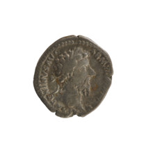 Denarius, Marcus Aurelius (121–180; Roman emperor 161–180). Obverse: Head of Marcus Aurelius with a