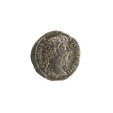 Denarius, Marcus Aurelius (121–180; Roman Emperor 161–180). Obverse: Head of Marcus Aurelius with a