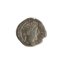 Denarius, Marcus Aurelius (121–180; Roman emperor 161–180). Obverse: Head of Marcus Aurelius with a