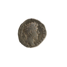 Denarius, Marcus Aurelius (121–180; Roman emperor 161–180). Obverse: Head of Marcus Aurelius with a