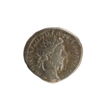Denarius of Marcus Aurelius (121–180; Roman emperor 161–180). Obverse: Head of Marcus Aurelius with