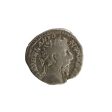Denarius of Marcus Aurelius (121–180; Roman emperor 161–180). Obverse: Head of Marcus Aurelius in a