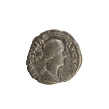 Denarius, Marcus Aurelius (121–180; Roman emperor 161–180). Obverse: Bust of Faustina the Younger