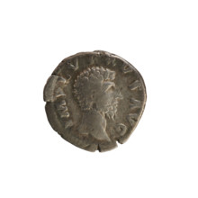Denarius of Lucius Verus (130–169; Roman emperor 161–169). Obverse: Emperor's bust facing right;
