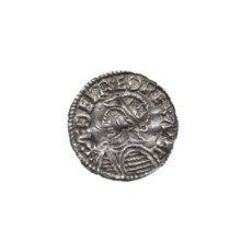 denarius, Ethelred II (978–1016), Wulfstan. Obv.: Bust of the ruler in armor and radial helmet,