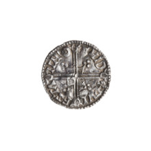 Denarius, Ethelred II (978–1016), Wulfstan. Obverse: bust of the ruler in armor and radial helmet,