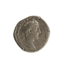 Denarius of Commodus (reigned 177–192). Obverse: Emperor's head right, wearing a laurel wreath;