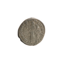 Denarius of Commodus (reign 177–192 AD). Obverse: Emperor's head right, wearing a laurel wreath;