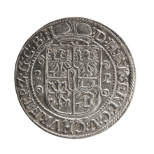 Obv. Bust facing right in a mitre, wide ruff and armor girded with a sash. A sceptre in his right