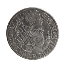 Obv. Bust facing right in a mitre, wide ruff, and armor girded with a sash. A sceptre in his right
