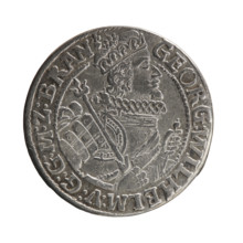 Obv. Bust facing right in a mitre, wide ruff and armor girded with a sash. A sceptre in his right