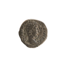 Denarius, Commodus (161–192 CE). Obverse: Emperor's head right, laurel wreath; legend M COMMOD
