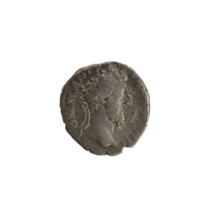 Denarius of Commodus (161–192 CE). Obverse: imperial bust of Commodus right, wearing a laurel