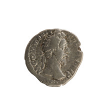Denarius of Commodus (161–192; Roman emperor 177–192). Obverse: emperor's bust right, laurel