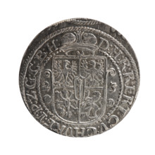 Obv. Bust facing right in a mitre, wide ruff and armor girded with a sash. A sceptre in his right