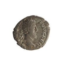 Denarius of Commodus (reigned 177–192). Obverse: Emperor's head right, laurel wreath; legend MM AN
