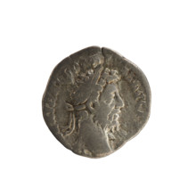 Denarius of Commodus (emperor 177–192). Obverse: bust of the emperor right, with laurel wreath,