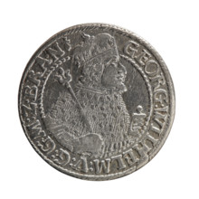 Obv. Male bust facing right in mitre and electoral mantle; a sceptre in his right hand, left