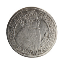 Male bust in armor with coats of arms, George William Hohenzollern (Elector of Brandenburg; Duke of