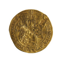 Obverse: Bust turned right with long hair, pointed beard and mustache, wearing a ducal mitre,