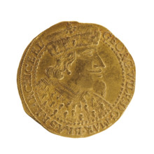 Ducat, maker: David Koch. Obverse: bust turned right with long hair, pointed beard and mustache,