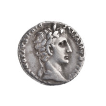 denarius, Octavian Augustus (63 BC–14; Roman emperor 27 BC–14). Obverse: Emperor's head with a
