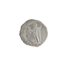 Denarius of Commodus (reigned 177–192). Obverse: Head of Commodus in a laurel wreath facing right,