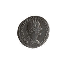 Denarius of Antoninus Pius (86–161; Roman emperor 138–161). Obverse: Bust of Antoninus Pius in a