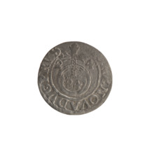 One-and-a-half, Ernest Pfahler; Wislica hoard; obverse: under the ducal mitre a five-field coat of