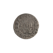 One-and-a-half coin by Ernest Pfahler; Wislica hoard (numismatic); obverse: under a ducal mitre a